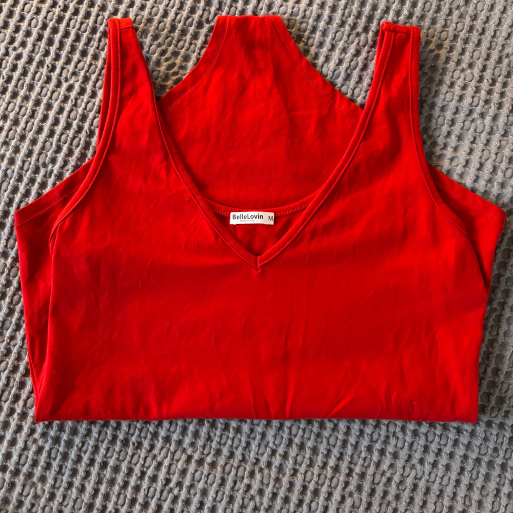 V-Neck Red Bodysuit